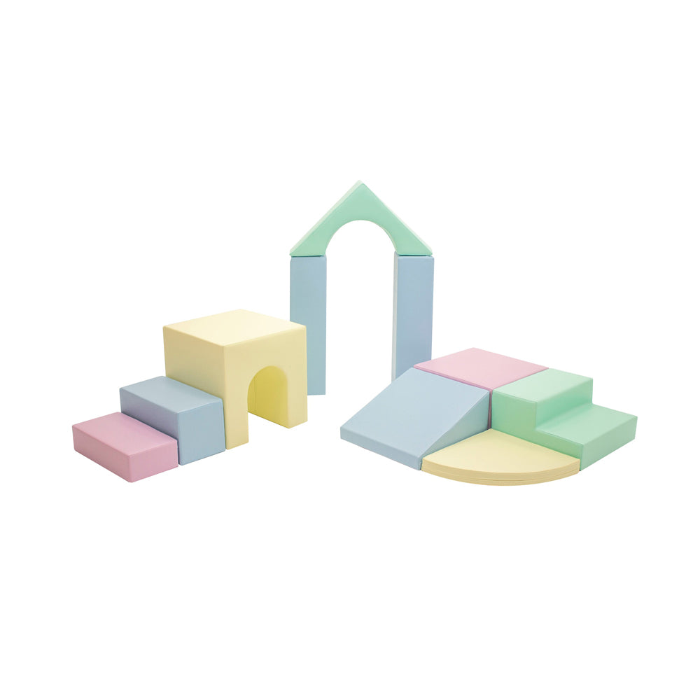 Motorikspielzeug Softblock 10-teiliges Bausteinset, helles Pastell