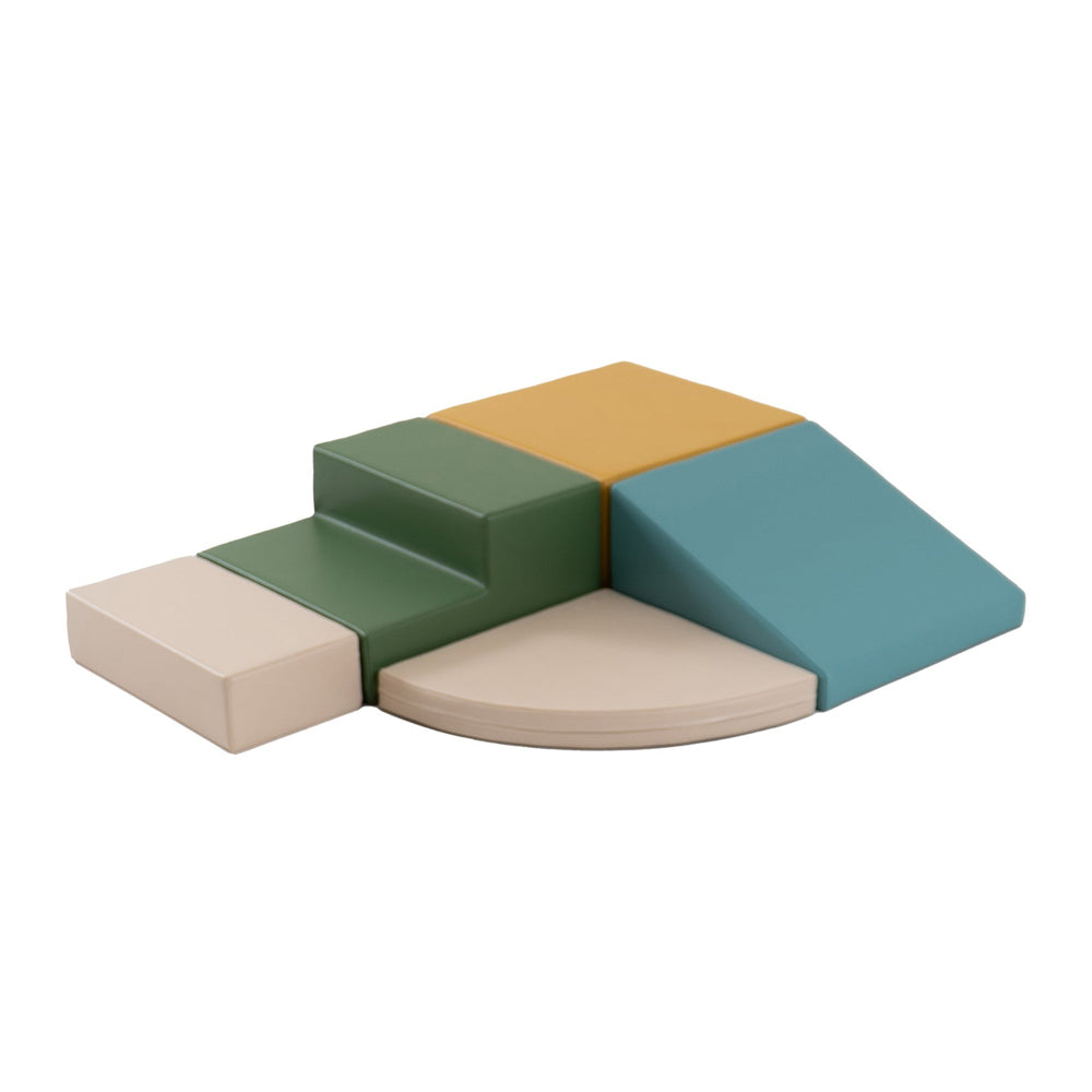 Motorikspielzeug Softblock 5-teiliges Bausteinset, türkises Pastell