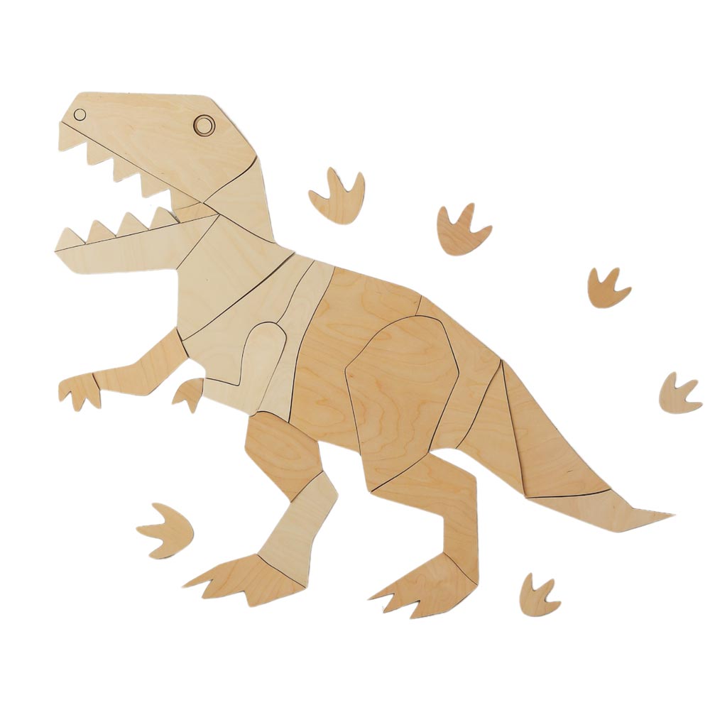Origami Wanddeko Tyranosaurus Dino aus Holz