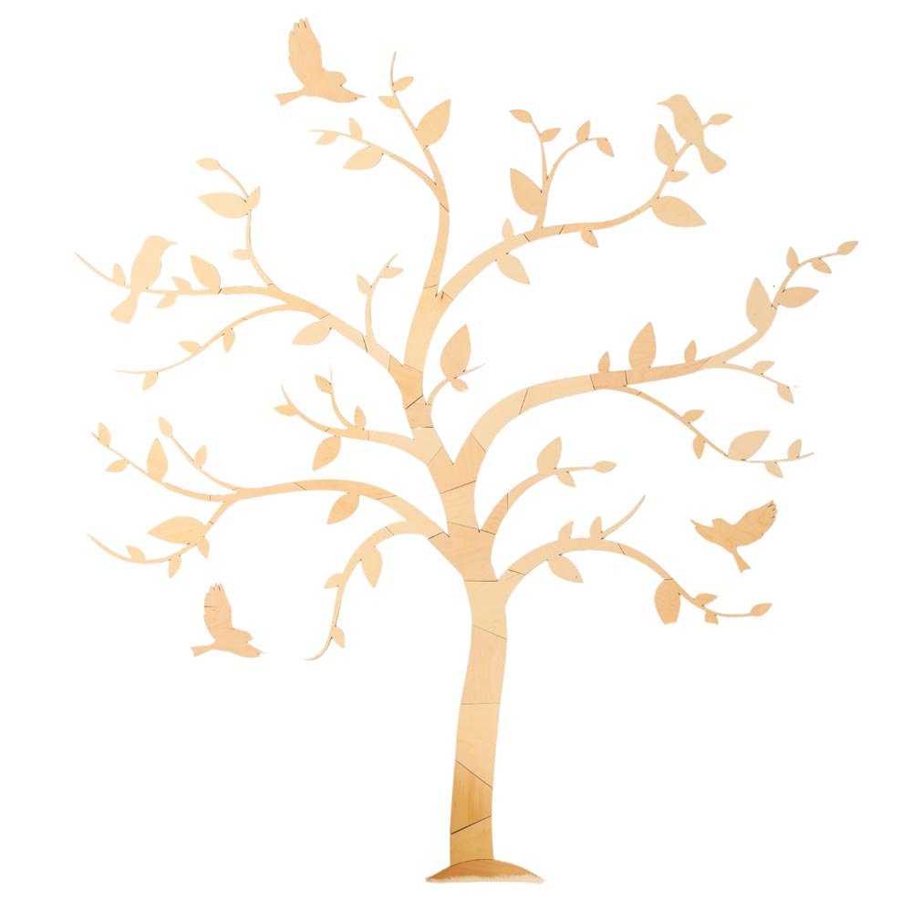Wanddeko Baum mit Vögeln aus Holz