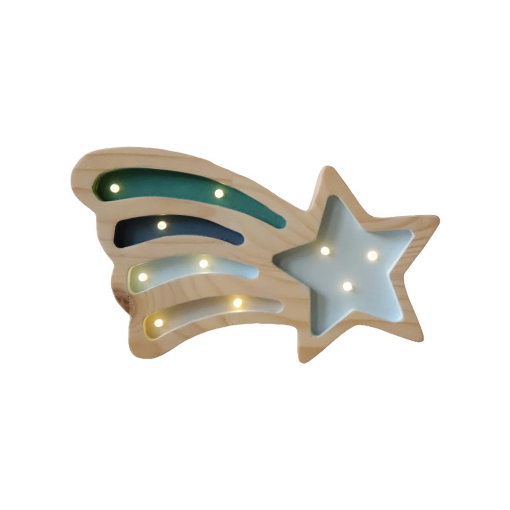 Mini LED Nachtlicht Sternschnuppe aus Holz, dimmbar