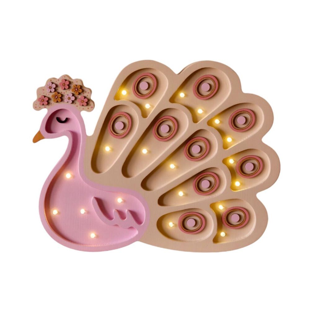 LED Nachtlicht Pfau aus Holz, dimmbar