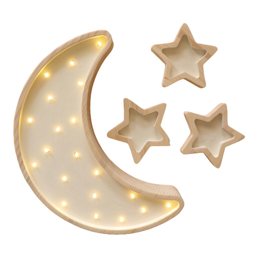 LED Nachtlicht Mond aus Holz, dimmbar
