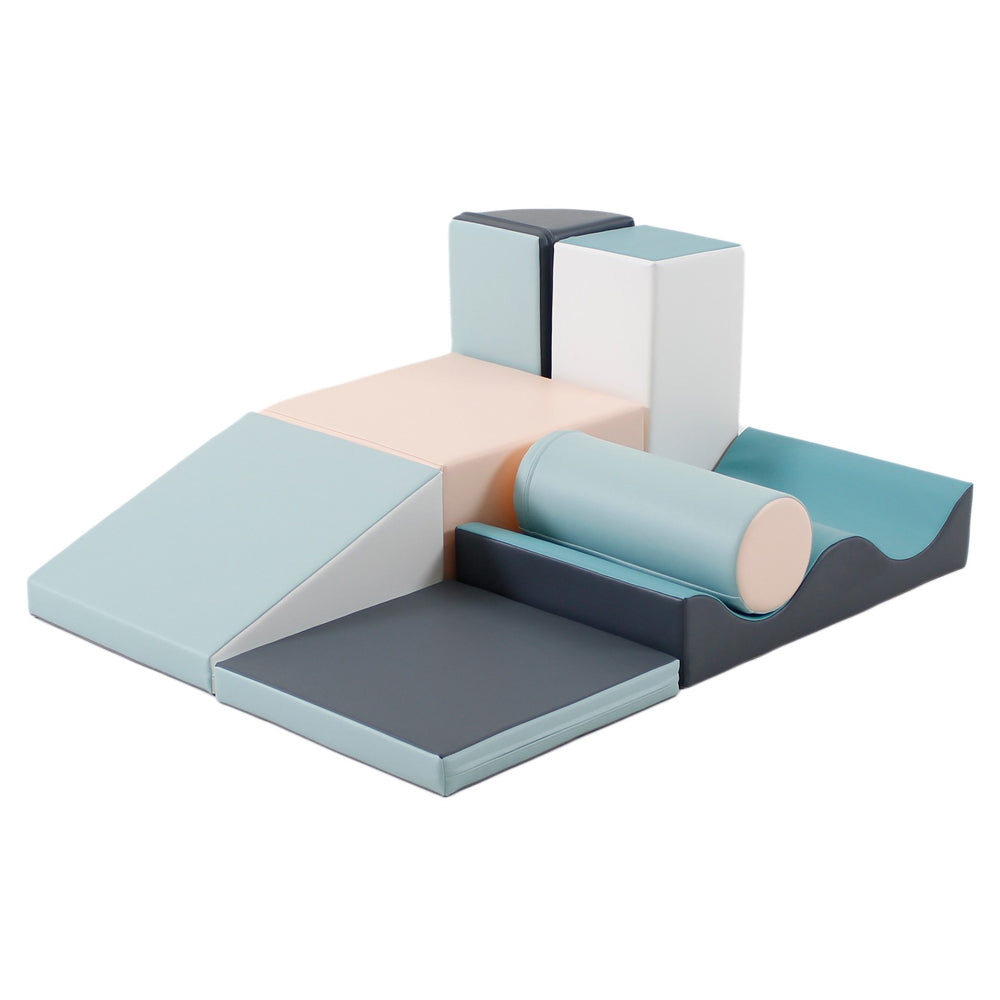 Motorikspielzeug Softblock 7-teiliges Bausteinset, blaues Pastell