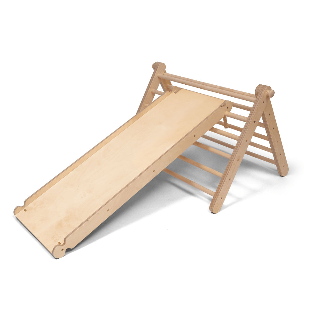 Pikler Kletterdreieck 2-teilig mit Rampe/Rutsche, Holz-Natur