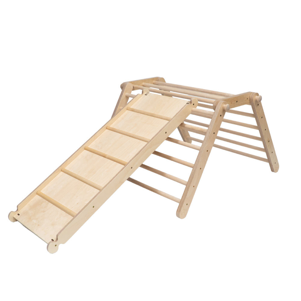 Pikler Klettergerüst 5-teilig mit Kletterrampe, Holz-Natur