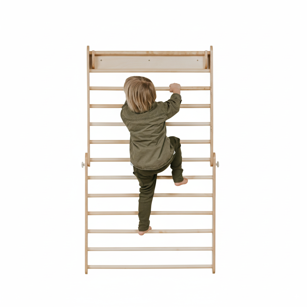 2in1 Kletterdreieck oder Sprossenwand aus Holz, Natur