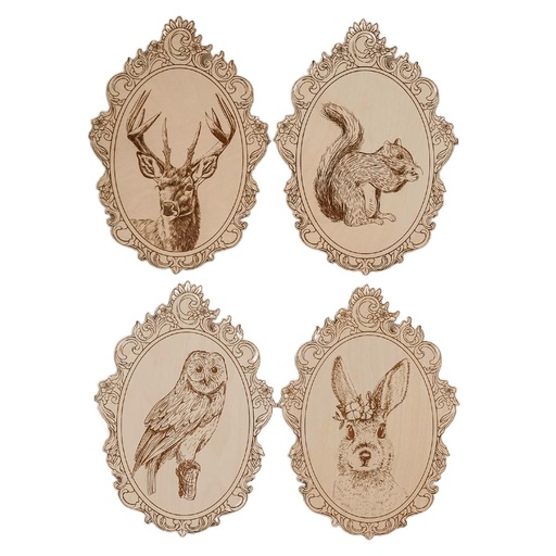 [KDS101463] Waldtiere Wandbilder Set im Retro-Style aus Holz
