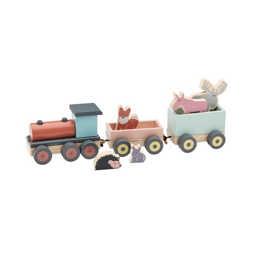 [KDS102172] Spielzeugzug Lokomotive mit Tieren, Holz