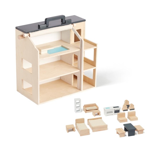 [KDS102159] Puppenhaus aus Holz mit Möbeln, tragbar