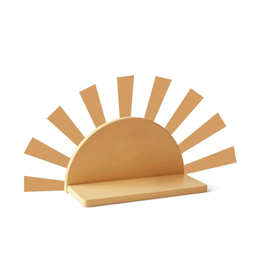 Regalbrett Sonne aus Holz, mit Strahlenaufklebern