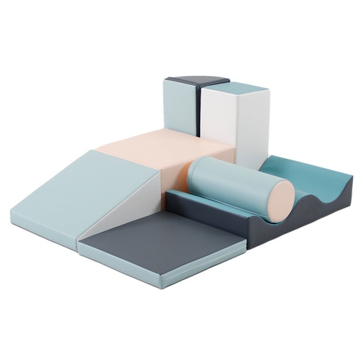 [SET_34_02] Motorikspielzeug Softblock 7-teiliges Bausteinset, blaues Pastell