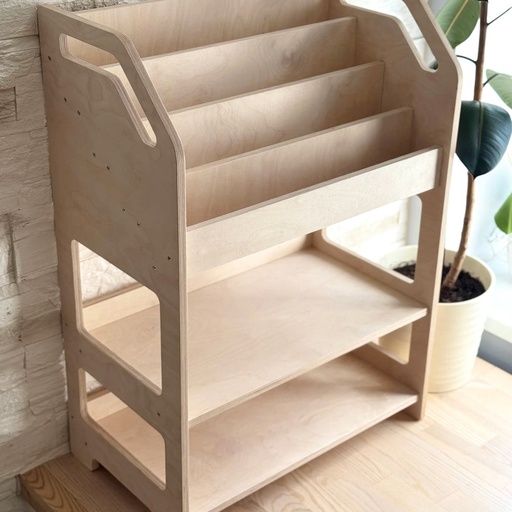[montessori-book-display-with-storage-shelf] Montessori Bücherregal aus Holz mit Ablagefächern, handgefertigter Feinschliff